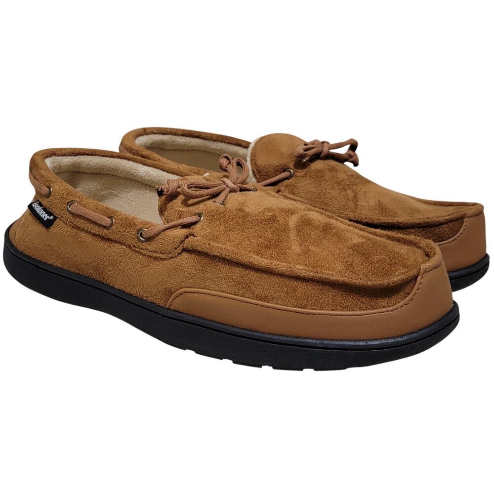 Isotoner Men Slip On Boat Shoe Loafer Slippers Size US L 9.5-10.5 Cognac Brown